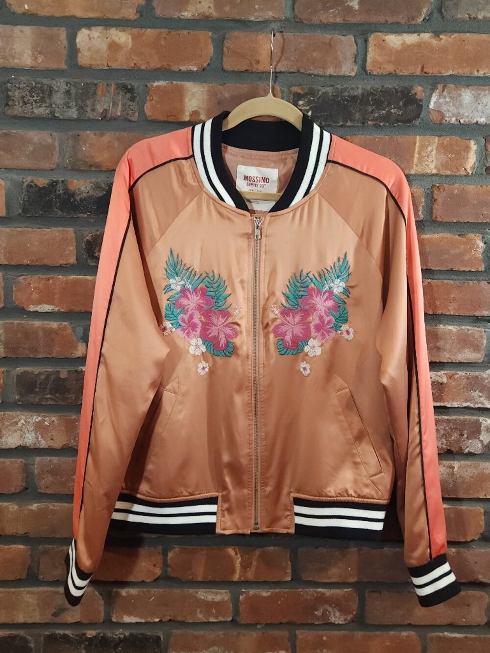 Mossimo Supply Co. Retro Embroidered Floral Satin Bomber Jacket Y2K Women's L - Picture 2 of 7